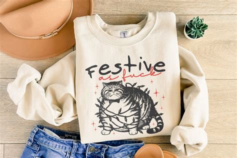 Festive As Fuck Christmas Cat PNG Vintage Christmas Cat With Lights By SharpSVG TheHungryJPEG