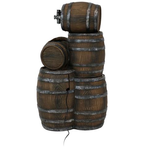 Sunnydaze Stacked Rustic Whiskey Barrel Outdoor Fountain With Lights