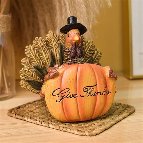 Cfs Thanksgiving Day Pumpkin Turkey Statues Resin Figurines Ornament