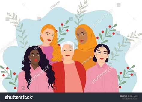 Multiethnic Group Women Poster Diverse Female Stock Vector Royalty