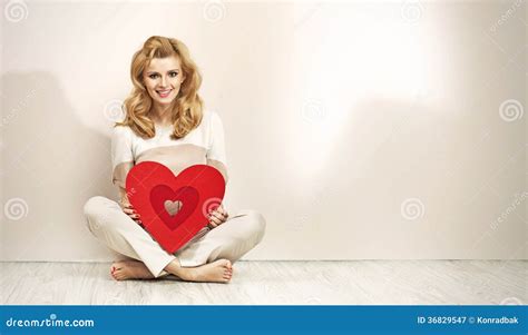 Alluring Blonde Girl Holding Red Heart Stock Image Image Of Face Isolated 36829547