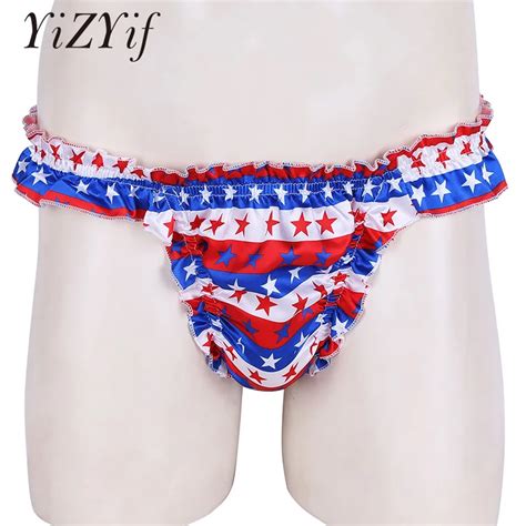 YiZYiF Sexy Underwear Men Stars Print Sissy Gay Ruffled Frilly Briefs Lingerie Soft Fabric