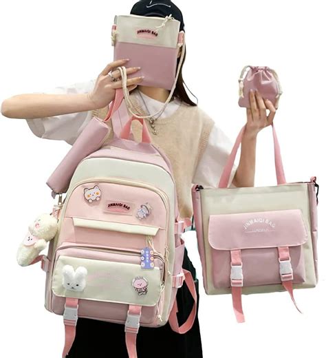 Laureltree Kawaii Aesthetic Cute 5pcs School Bags Set With Accessories School Suppliers For