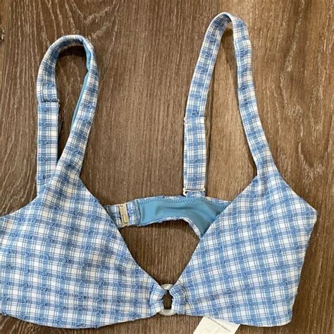 Jonathan Simkhai Swim Jonathan Simkhai Blue Plaid Adjustable Bikini Top Large Preppy