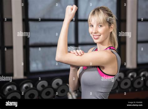 Fit Blonde Showing Biceps Stock Photo Alamy