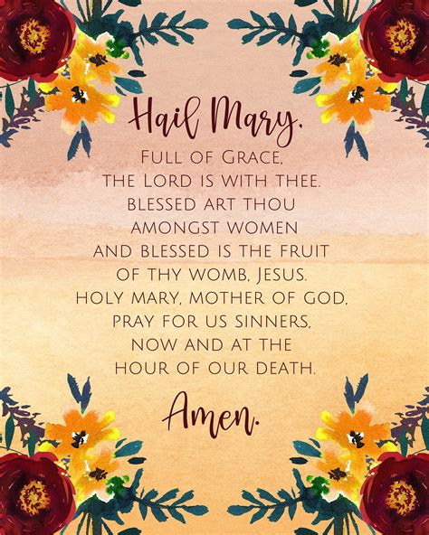 Hail Mary Prayer Catholic Prayer Digital File Download Etsy