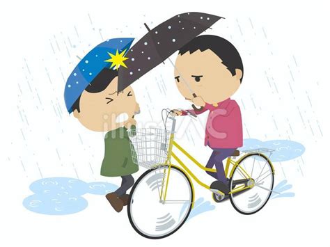 自転車の傘差し運転イラスト No 23310374／無料イラストフリー素材なら「イラストac」