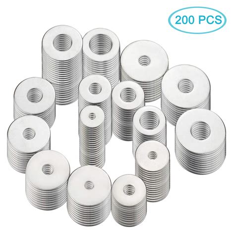 304 Stainless Steel Penny Fender Flat Washer Kit 200 Pcs 15 Sizes