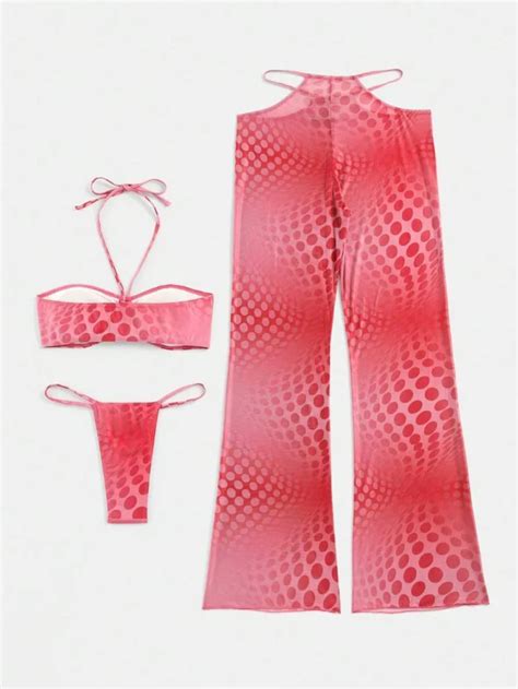 Allover Print Halter Bikini Swimsuit With Cover Up Her Shop Eg