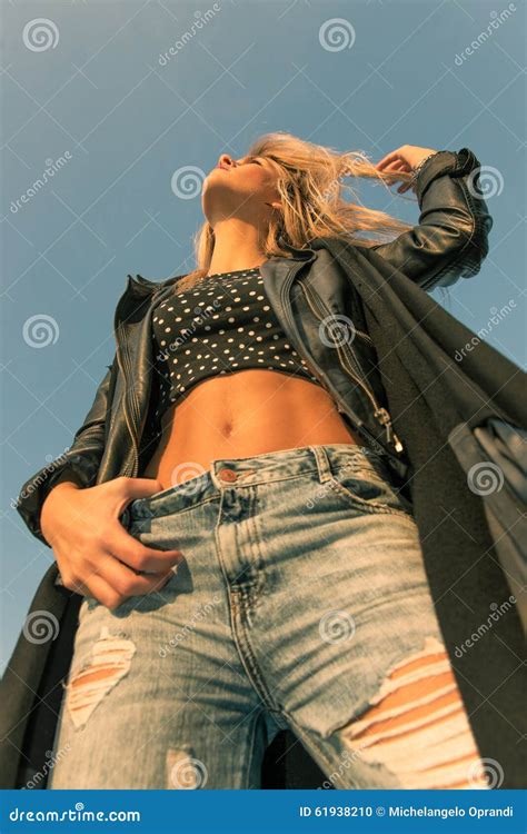 Blonde Girl In Jeans Stock Photo Image Of Girl Pose