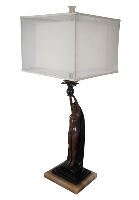 Art Deco Figural Bronze Nude Sculpture Buffet Table Lamps Marble Base For Sale At Stdibs