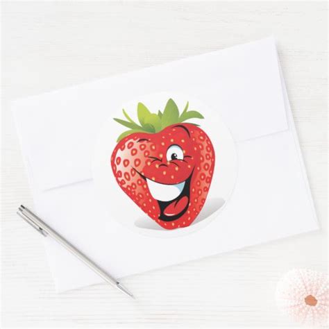 Cute Funny Strawberry Cartoon Design Classic Round Sticker Zazzle