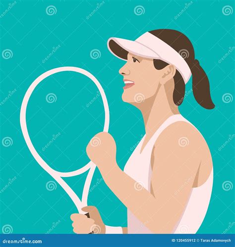 Women Tennis Player Profile Side Vector Illustration Flat Stock Vector