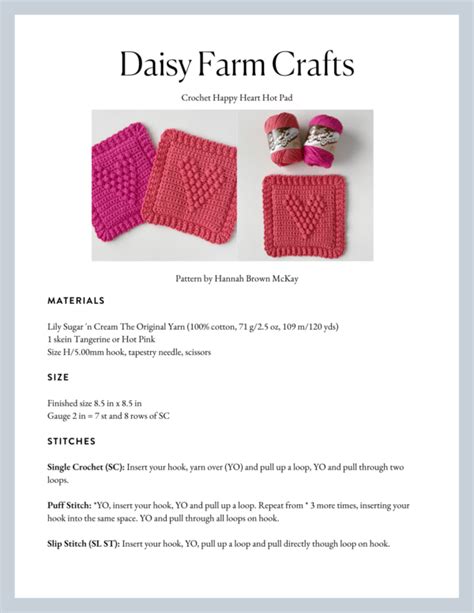 Crochet Happy Heart Hot Pad Daisy Farm Crafts