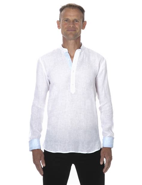 Chemise En Lin Homme Col Mao Blanche Ugholin