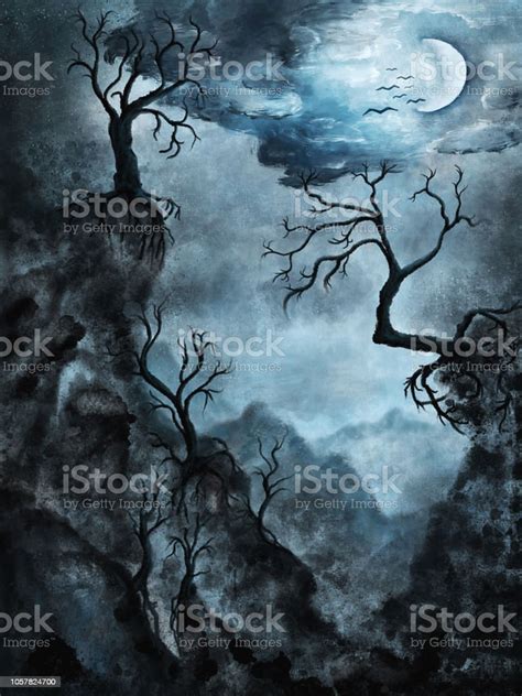 Creepy Halloween Scenery Digital Painting Stock Illustration - Download ...