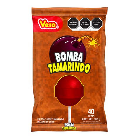 Dulces Vero Bomba Tamarindo Bolsa Con 40 Paletas Caja Con 24 Bolsas