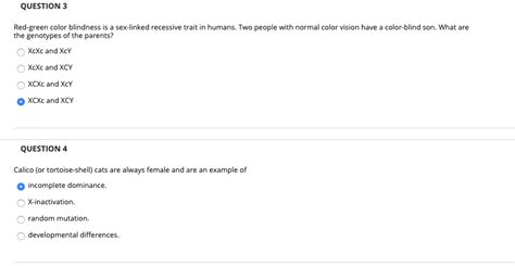 Solved Question Red Green Color Blindness Is A Sex Linked Chegg