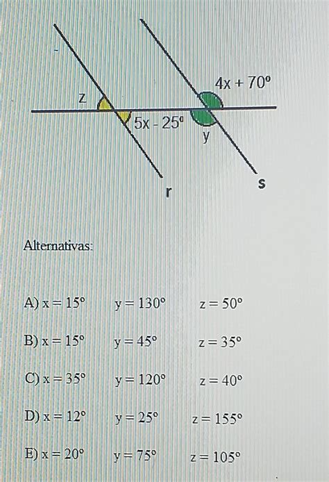 Qual Deve Ser O Valor Dos Angulos X Y E Z Para Que As Retas R E S