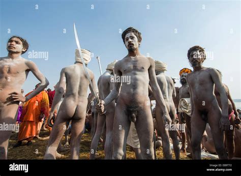 Naked Naga Sadhus Holy Men Posing At Shahi Snan The Royal Bath
