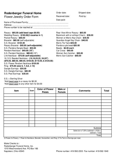 Fillable Online Rodenberger Flower Jewelry Order Form 112014 Xlsx Fax