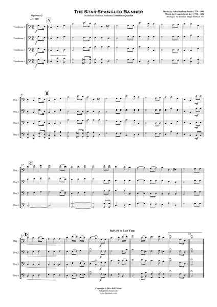 The Star Spangled Banner American National Anthem Trombone Quartet [c] Score And Parts Pdf