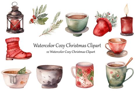 Watercolor Cozy Christmas Clipart Graphic By Bonadesigns · Creative Fabrica