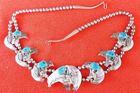 Sterling Silver Turquoise Bear Design Necklace