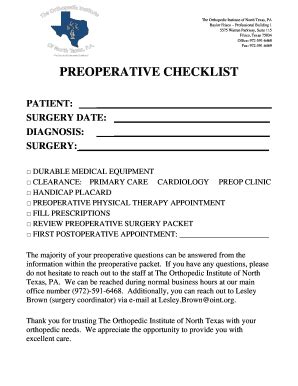 Preoperative Checklist Fill And Sign Printable Template Online