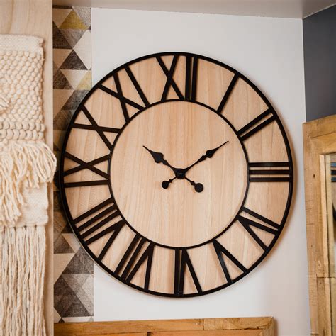 Horloge Oswald Noir Et Bois Naturel D Cm Horloge Murale Horloge