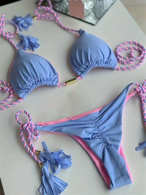 Women Sexy Push Up Bikini Set Braided String Swimwear Ruched Thong Bathing Suit Ebay