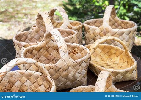 Wicker Baskets From Birch Bark Stock Photo Image Of Vintage Basket