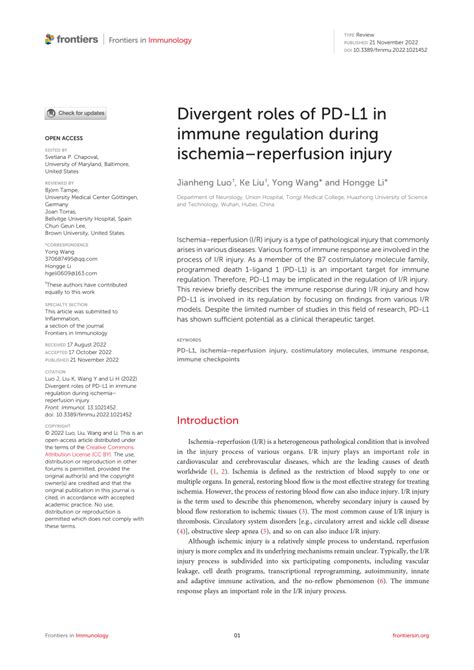 Pdf Divergent Roles Of Pd L1 In Immune Regulation During Ischemia