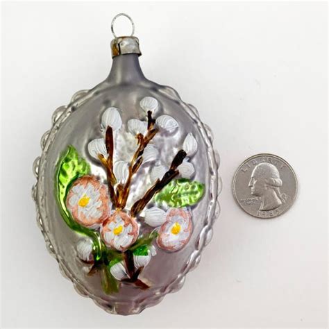 Large Pussy Willow Egg Glass Ornament Germany Tall