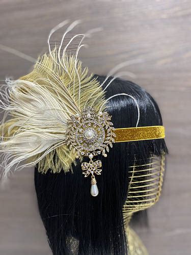 Пов'язка з пером на голову "Гангстерська вечірка", золота (ID ...