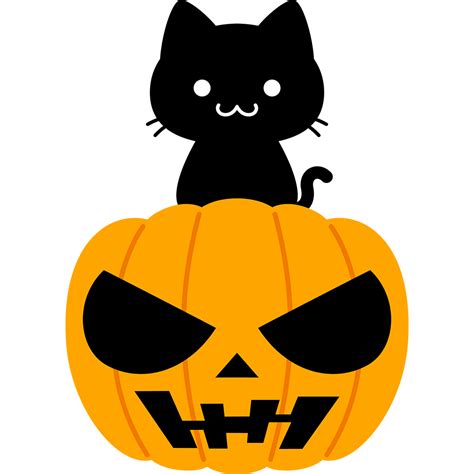 黒猫とハロウィンかぼちゃ 無料イラスト＆かわいいフリー素材集 ねこ画伯コハクちゃん