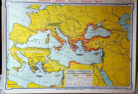 School Wall Map Greek & Phoenician, Colonies & Commerce Denoyer-Geppert ...