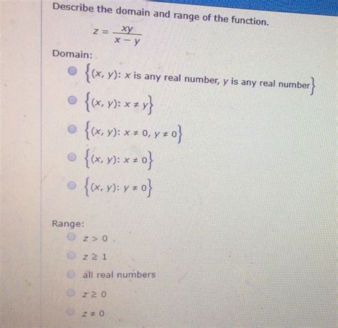 Solved Describe the domain and range of the function. x -y | Chegg.com