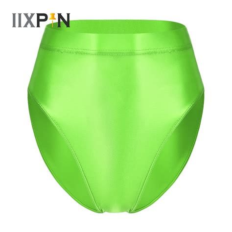 Womens Glossy High Waist Briefs Sexy Panties Oil Thong Dance Wear Lingerie Underwear Solid Color
