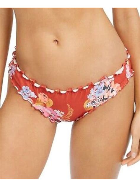 Sundazed Women S Orange Floral Stretch Ruffled Lined Moderate Coverage Shirred Bikini Swimsuit