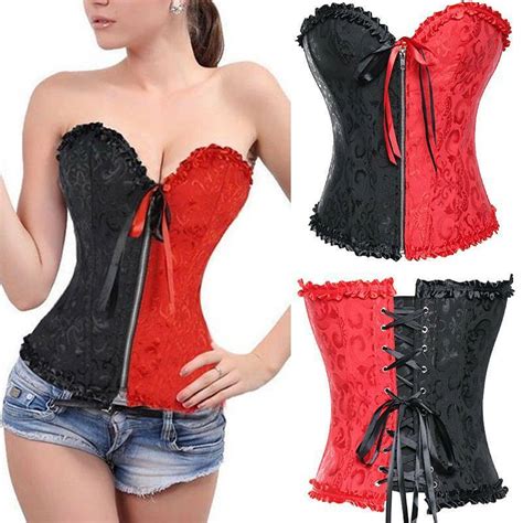 Women Lace Up Boned Bustier Corset Overbust Burlesque Top Waist Cincher Lingerie EBay
