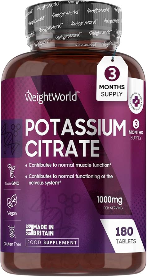 Potassium Supplement 1000mg - 180 Vegan Potassium Tablets (3 Month ...