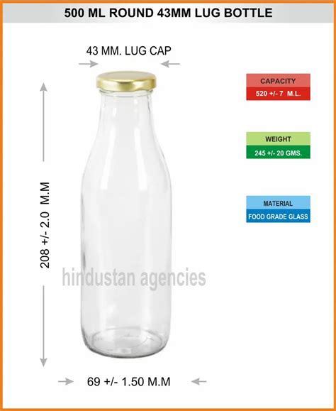 Plain 500 ML ROUND 43 MM LUG CAP BOTTLE Capacity 500ML Also