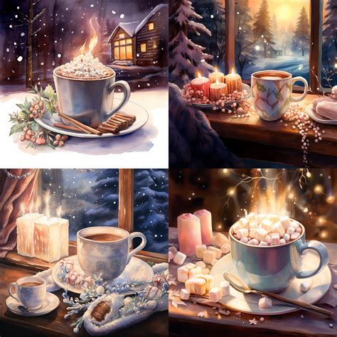Watercolor Hot Cocoa Clipart High Quality Png Dpi Cozy Christmas Coffee Bar Decor