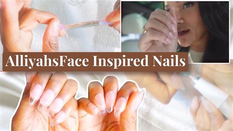 AllyiahsFace Inspired Nail Set Nude Pink Almond Shape Nails With Glitter Tips YouTube