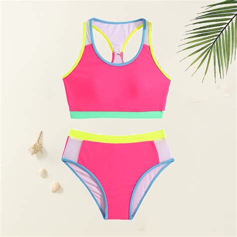 Kid Girls Swimsuits Piece Beach Bikini Swimsuit Color Block Bathing Suit For Girls Years