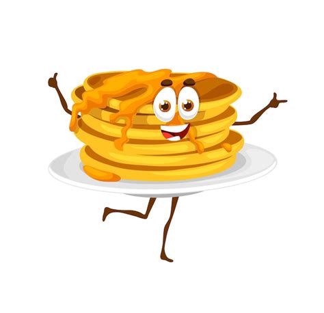 Premium Vector Cartoon Pancake Character With Honey Dessert