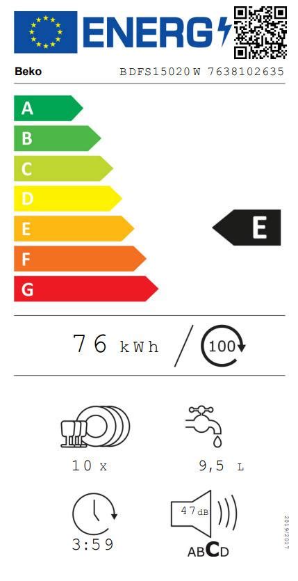 Beko BDFS15020W Ελεύθερο Πλυντήριο Πιάτων για 10 Σερβίτσια Π44.8xY85εκ ...