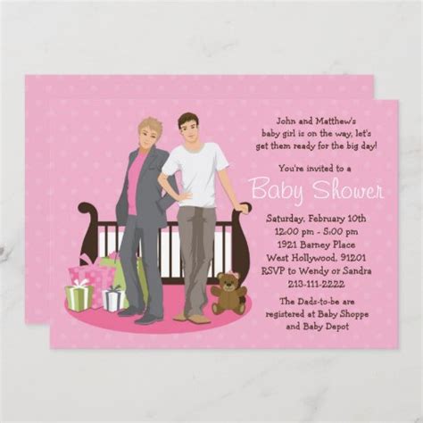 Gay Dads Baby Shower Invitation For Girl Zazzle