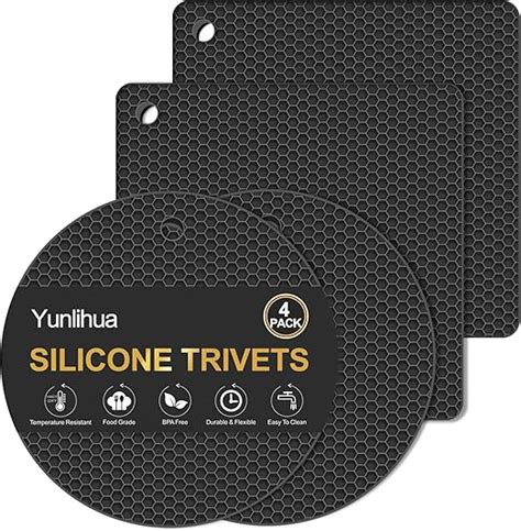 Amazon Yunlihua Silicone Trivet Mats Pack Hot Pads Pot Holders For Kitchen Heat